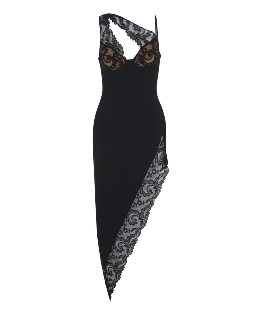 ASYMMETRIC LACE TRIM DRESS