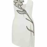 CRYSTAL FLOWER APPLIQUE TAILORED MINI DRESS IN WHITE
