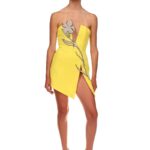 CRYSTAL FLOWER APPLIQUE TAILORED MINI DRESS IN WHITE