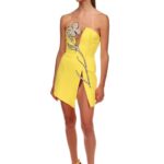 CRYSTAL FLOWER APPLIQUE TAILORED MINI DRESS IN WHITE