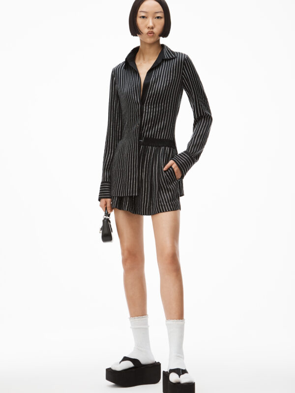 CRYSTAL STRIPE SLIM SILK SHIRT