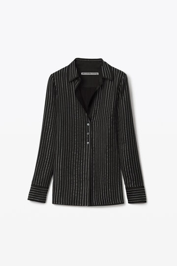 CRYSTAL STRIPE SLIM SILK SHIRT
