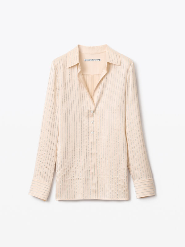 CRYSTAL STRIPE SLIM SILK SHIRT