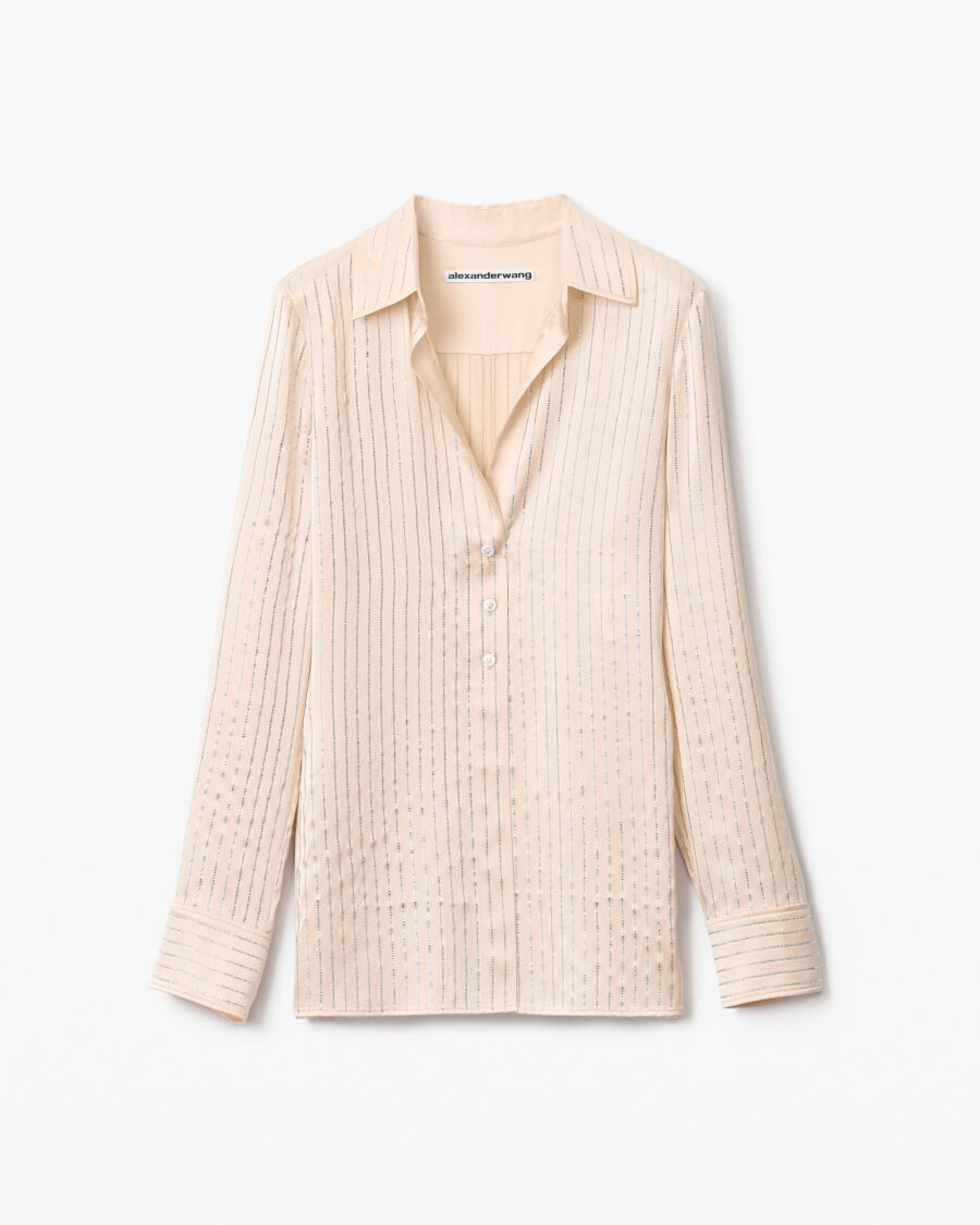 CRYSTAL STRIPE SLIM SILK SHIRT