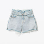 BELTED FRAYED BITE SHORTS IN DENIM