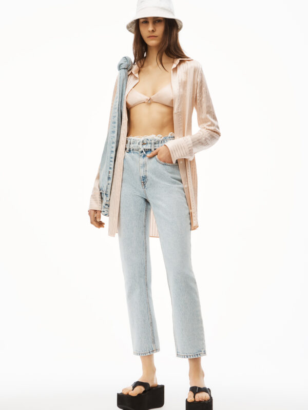 BELTED FRAYED STRAIGHT JEANS
