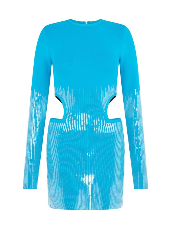 CUT-OUT SEQUIN KNIT MINI DRESS
