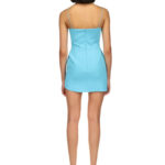 CRYSTAL EMBROIDERED CURVED HEM MINI DRESS IN AQUA