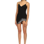 CRYSTAL EMBROIDERED CURVED HEM MINI DRESS IN WHITE