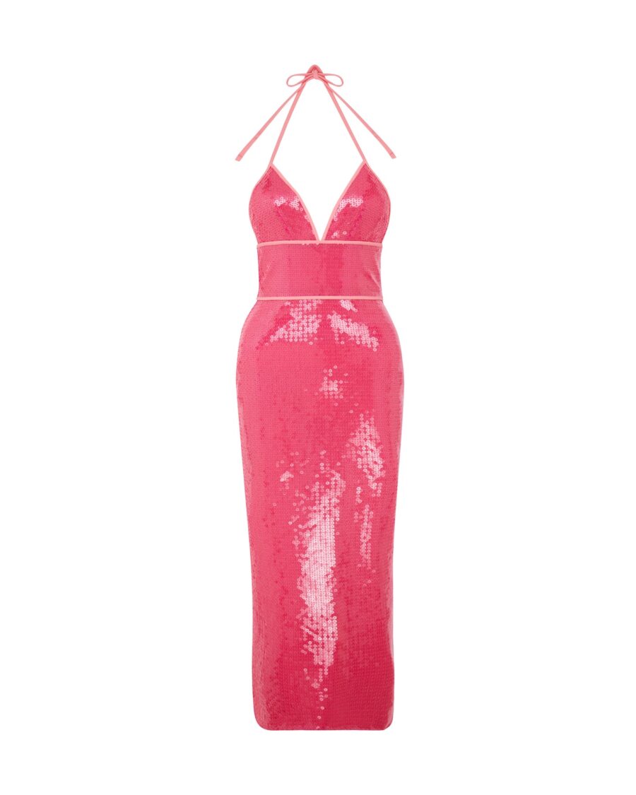 SEQUIN HALTER MIDI DRESS