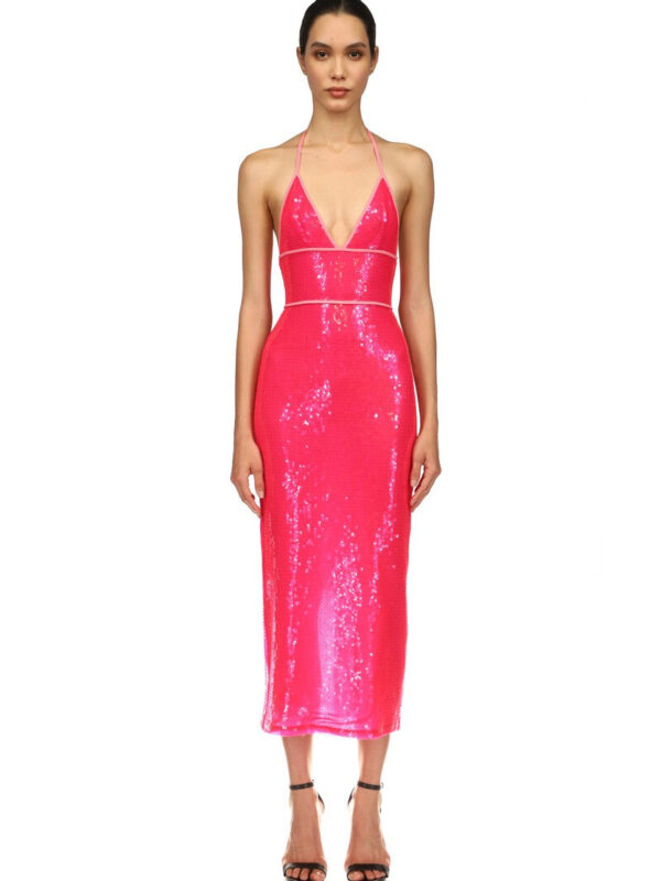 SEQUIN HALTER MIDI DRESS
