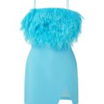 FEATHER TOP MINI DRESS IN AQUA