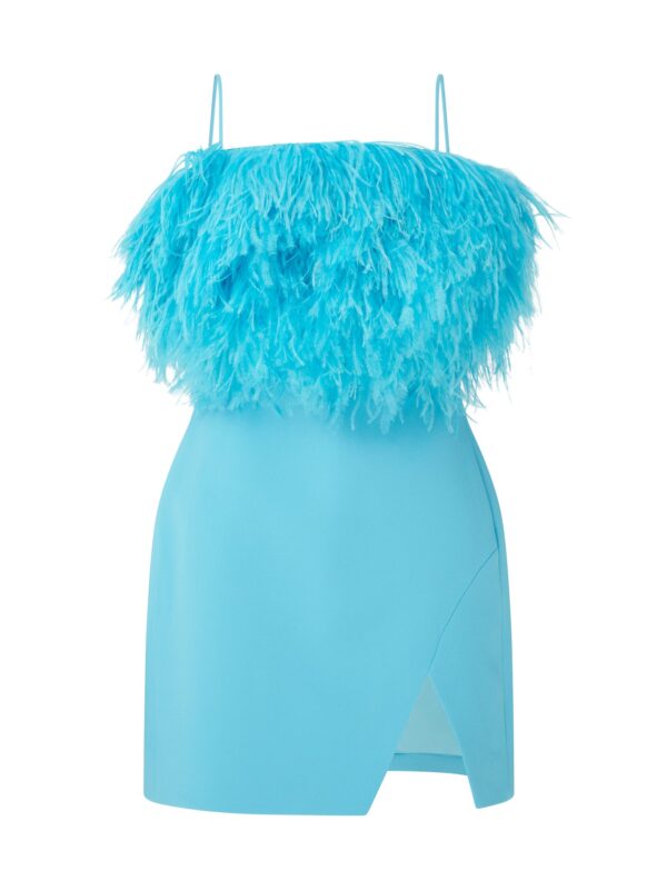 FEATHER TOP MINI DRESS IN AQUA