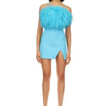 FEATHER TOP MINI DRESS IN AQUA