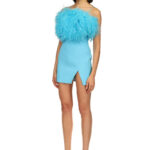 FEATHER TOP MINI DRESS IN AQUA