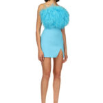 FEATHER TOP MINI DRESS IN AQUA