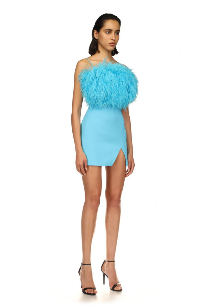 FEATHER TOP MINI DRESS IN AQUA - Helga Design