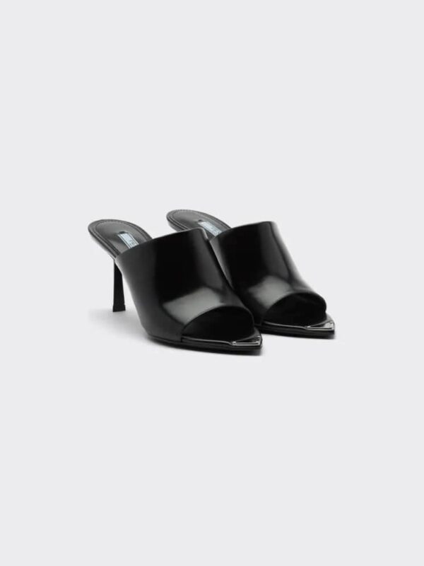 BRUSHED LEATHER HEELED MULES