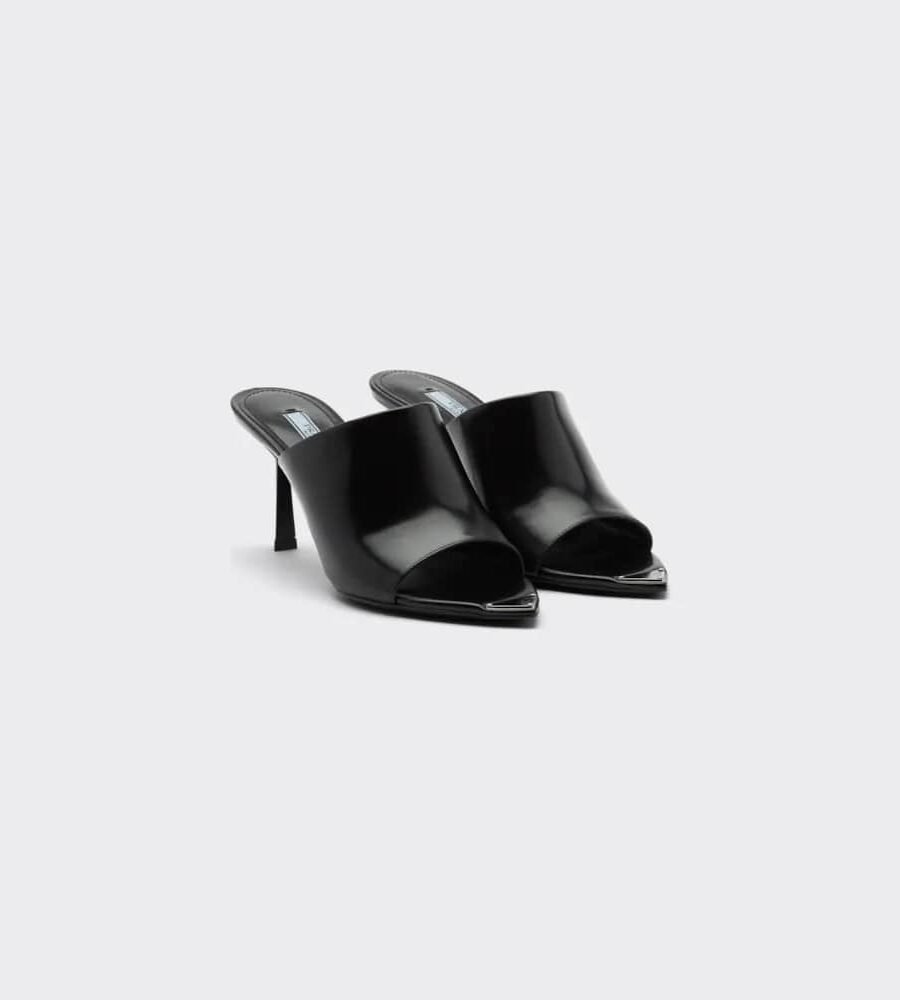 BRUSHED LEATHER HEELED MULES