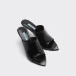 BRUSHED LEATHER HEELED MULES
