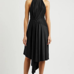 HALTERNECK SATIN-JERSEY MIDI DRESS