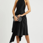 HALTERNECK SATIN-JERSEY MIDI DRESS