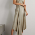 HALTERNECK SATIN-JERSEY MIDI DRESS