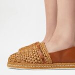 SLIP-ONS IN LEATHER AND RAFFIA