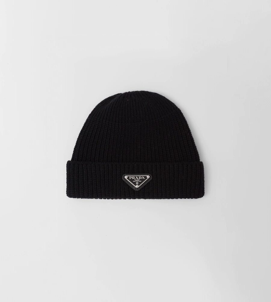 CASHMERE AND WOOL LOGO BEANIE