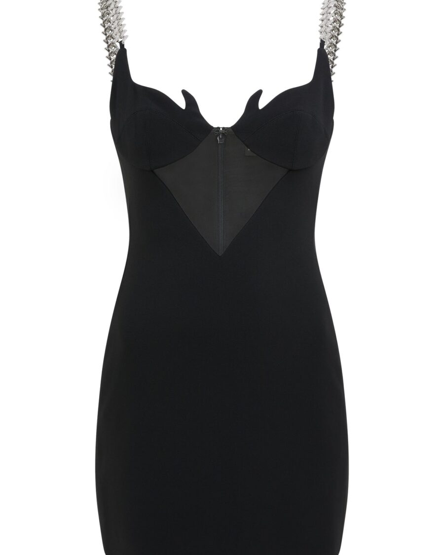 CRYSTAL CHAIN AND FLAME DETAIL MINI DRESS