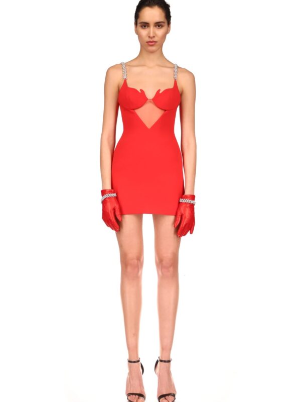 CRYSTAL CHAIN AND FLAME DETAIL MINI DRESS