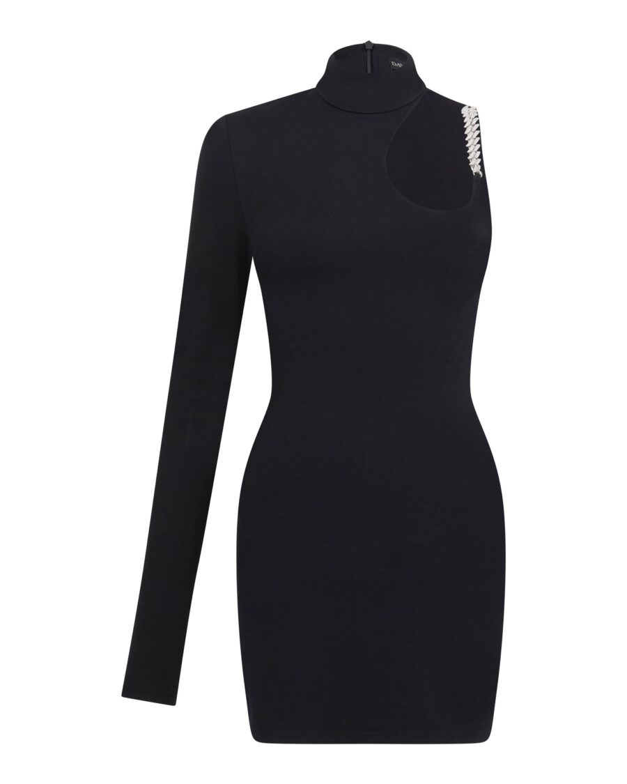 ONE SLEEVE CRYSTAL FLAME CHAIN MINI DRESS Regular price