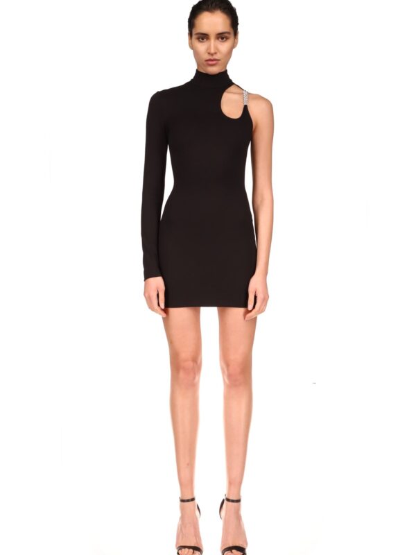 ONE SLEEVE CRYSTAL FLAME CHAIN MINI DRESS Regular price