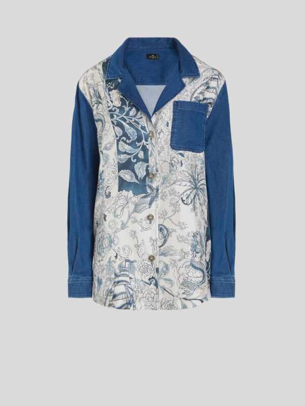 PRINTED DENIM AND SILK JACKET