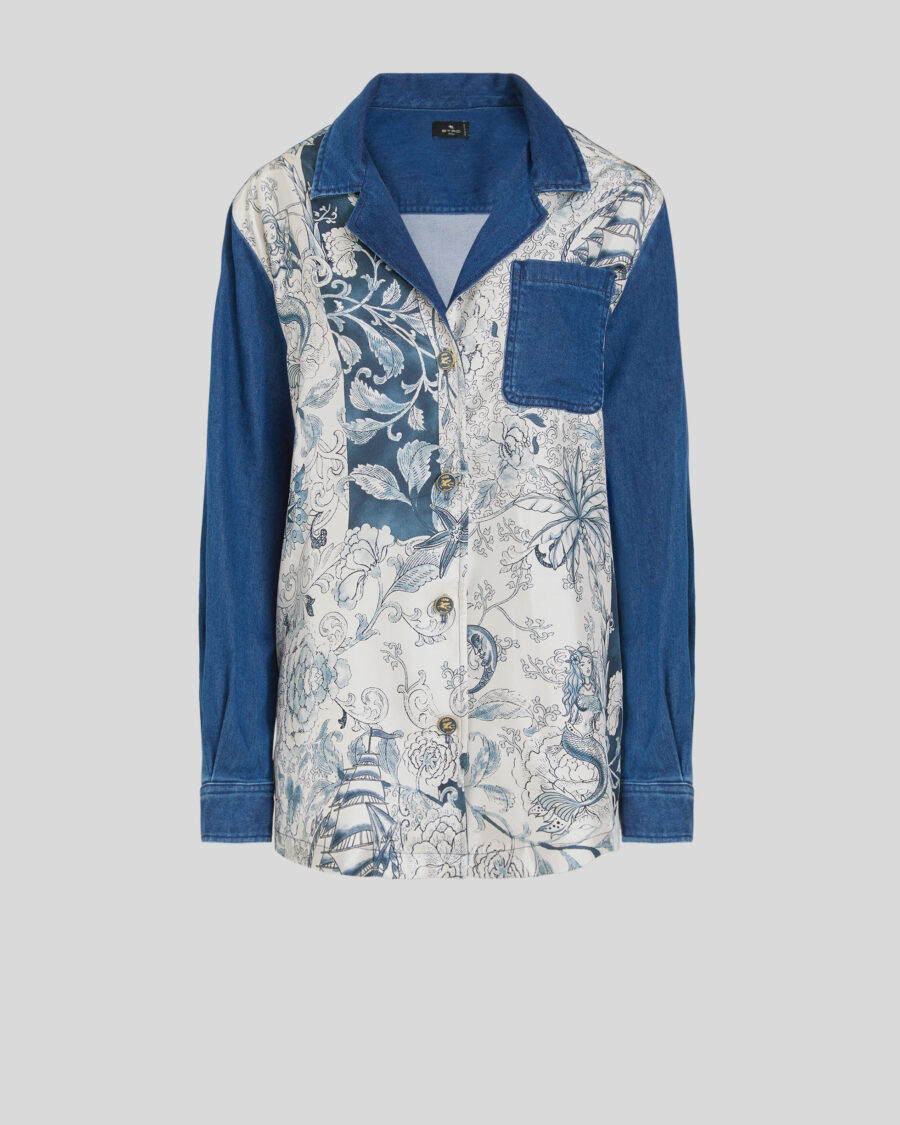 PRINTED DENIM AND SILK JACKET