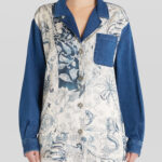 PRINTED DENIM AND SILK JACKET