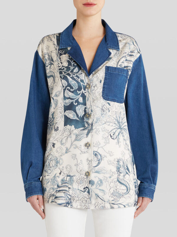 PRINTED DENIM AND SILK JACKET