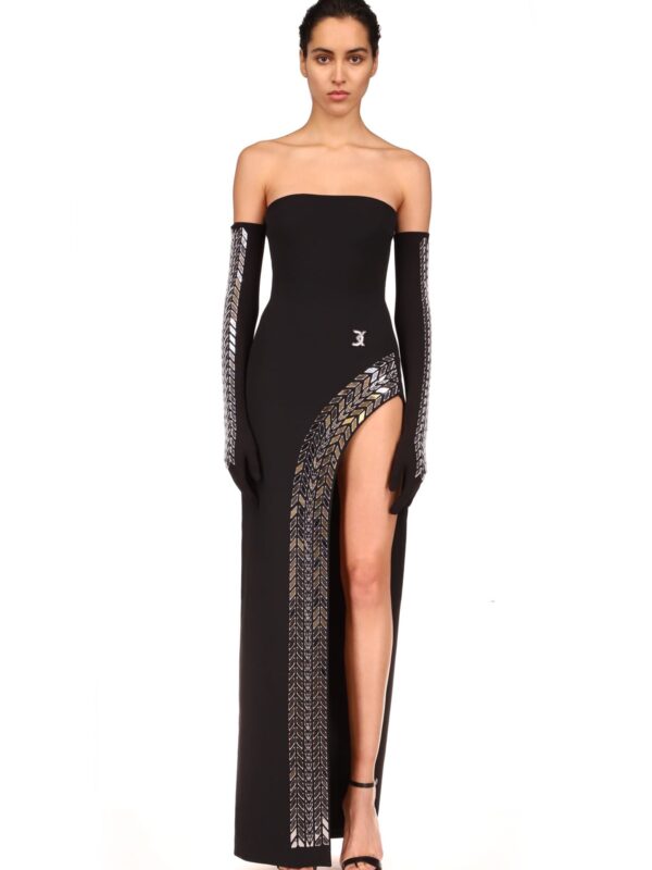 PLEXIGLASS TYRE TRACK EMBROIDERY GOWN