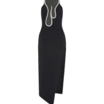 CRYSTAL EMBROIDERY FLAME FRAME NET INSERT OPEN LEG DRESS