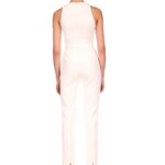 CRYSTAL EMBROIDERY FLAME FRAME NET INSERT JUMPSUIT IN WHITE