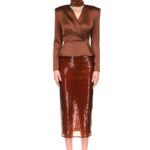 SEQUIN MIDI SKIRT IN BROWN