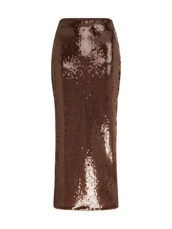 SEQUIN MIDI SKIRT IN BROWN