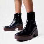 PLATFORM ANKLE BOOTS IN LEATHER - BLACK