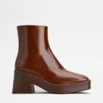 PLATFORM ANKLE BOOTS IN LEATHER - BROWN
