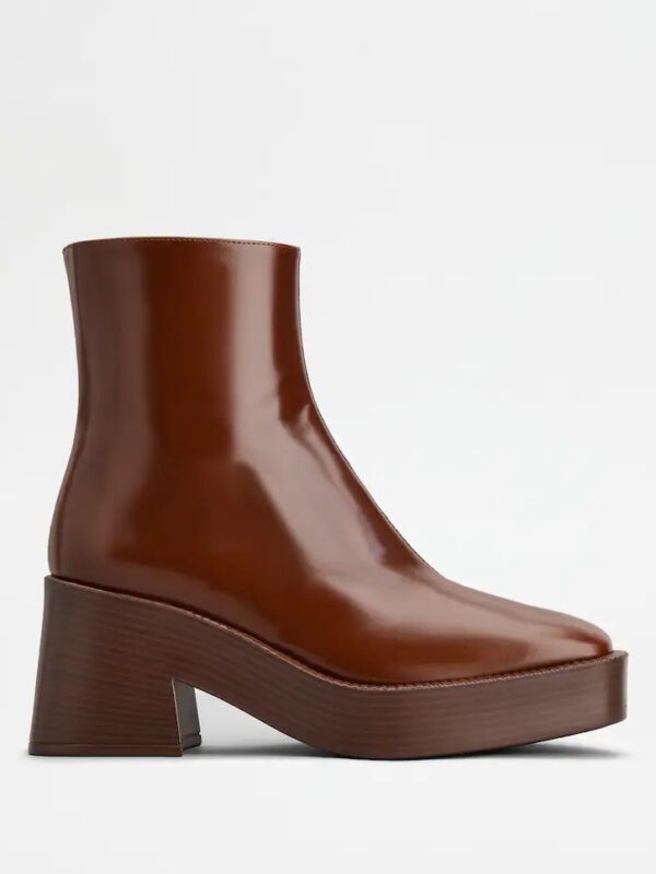 PLATFORM ANKLE BOOTS IN LEATHER - BROWN