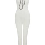 CRYSTAL EMBROIDERY FLAME FRAME NET INSERT JUMPSUIT IN WHITE