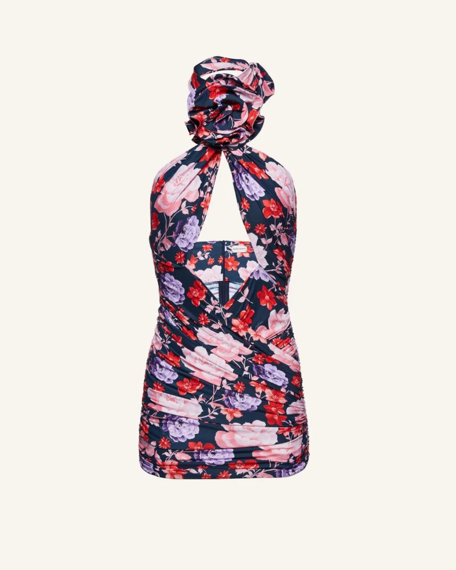 CUTOUT HALTER WRAP MINI DRESS
