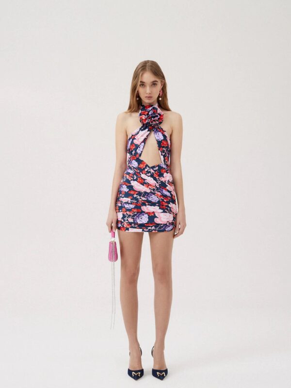 CUTOUT HALTER WRAP MINI DRESS