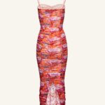 RUCHED FLORAL MIDI DRESS