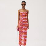 RUCHED FLORAL MIDI DRESS